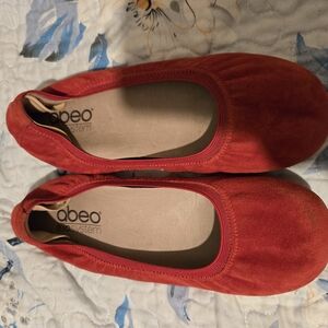 Abeo Red Suede Flats Comfortable Everyday Loafers